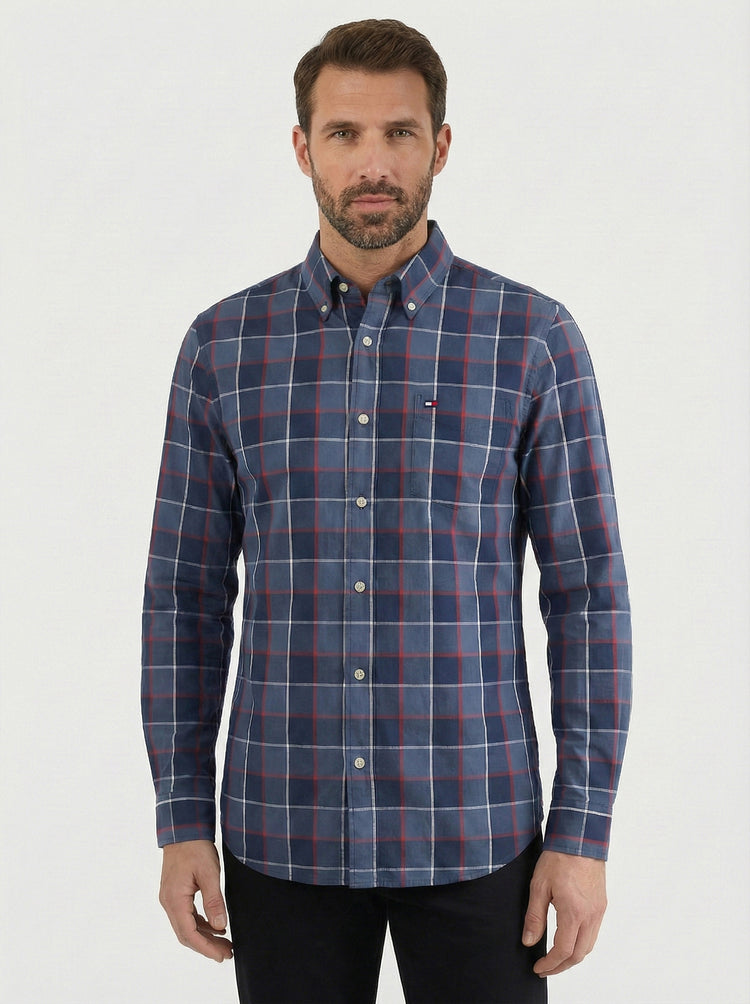 Tommy Hilfiger Camisa Oxford Hombre Cuadros Azul