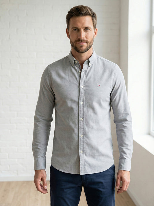 Tommy Hilfiger Camisa Oxford Manga Larga Hombre Gris