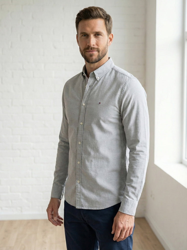 Tommy Hilfiger Camisa Oxford Manga Larga Hombre Gris