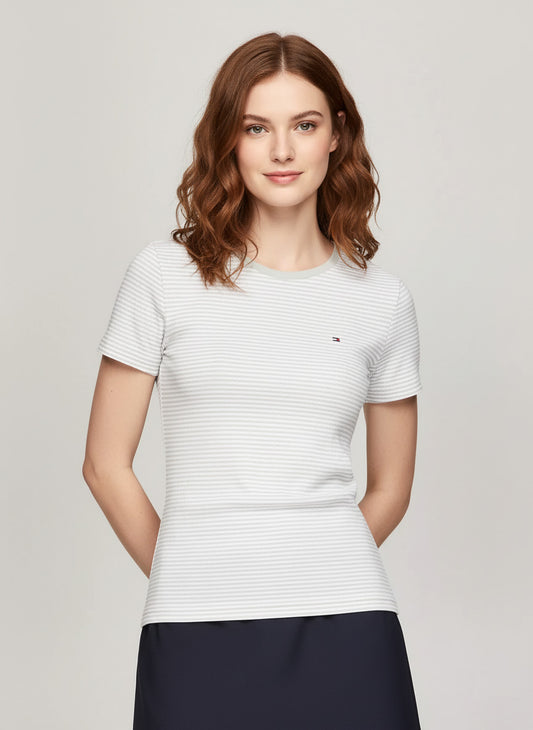 Tommy Hilfiger Camiseta Mujer Rayas Gris/Blanco