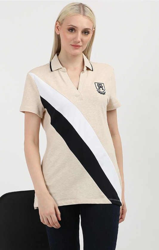 Tommy Hilfiger Polo Mujer Beige con Franjas